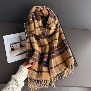 Plaid Tan and Brown Scarf